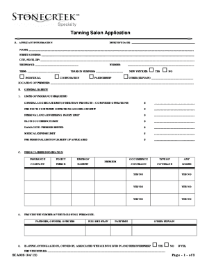 Tanning Salon Insurance Application Form