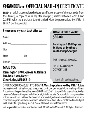 Remington 870 Express Jr. Rebate Form