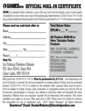 Gander Mountain Ice Fishing Flashers Rebate Form