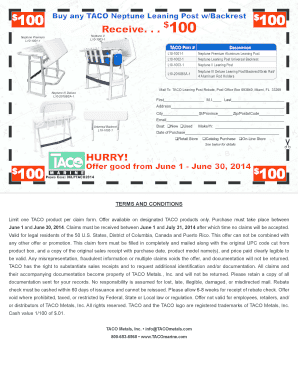 TACO Neptune Leaning Post Rebate Form