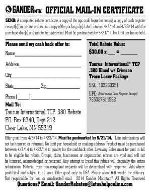 Taurus TCP .380 Rebate Certificate