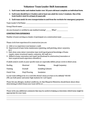 Volunteer Team Leader Skill Assessment Form