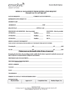 Medical Management Prior Notification Request Form