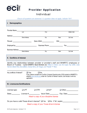 ECI Provider Application - Individual
