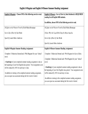 English 10 Summer Reading Assignment