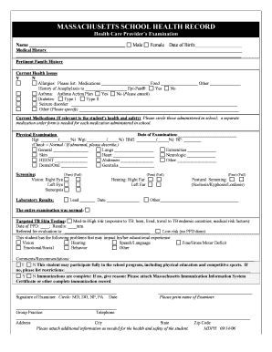Massachusetts School Health Record