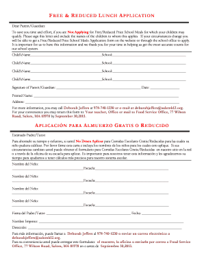 Free and Reduced Lunch Application