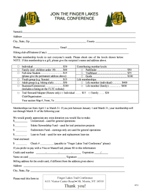 Finger Lakes Trail Conference Membership Application