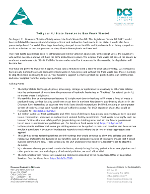 Letter to NJ Senator to Ban Frack Waste