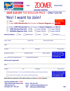 CARP Membership and Zoomer Magazine Subscription Form