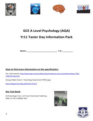 GCE A Level Psychology Information Pack