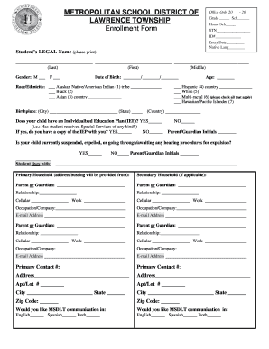 Indiana Student Enrollment Form