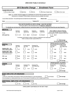 Brevard Public Schools 2013 Benefits Change Form