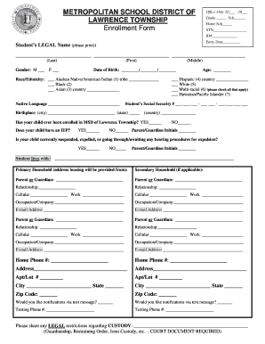 Lawrence Township Student Enrollment Form