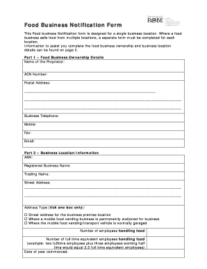 Food Business Notification Form