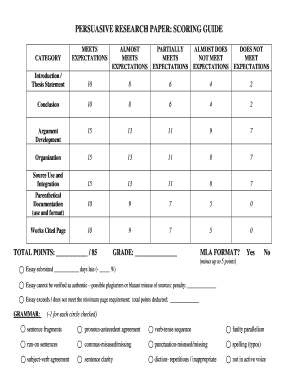 Persuasive Research Paper Scoring Guide