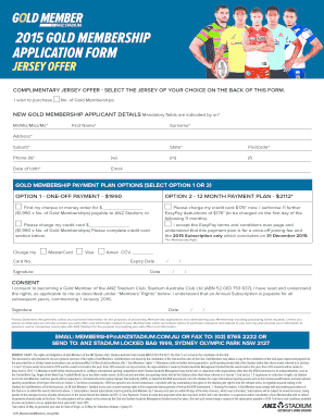 2015 ANZ Stadium Gold Membership Application Form