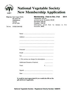 National Vegetable Society Membership Application