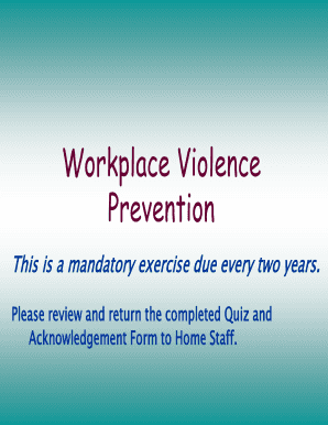 Workplace Violence Prevention Quiz and Acknowledgement Form
