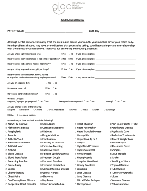 Adult Medical History Form