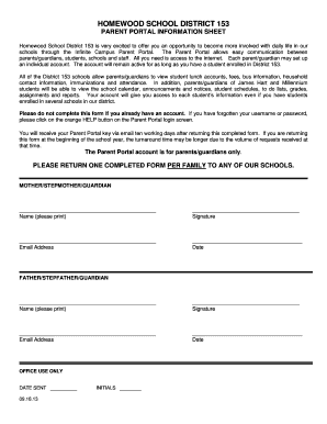Homewood School District 153 Parent Portal Information Sheet
