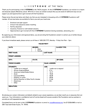 LIVESTRONG at the YMCA Program Consent Form