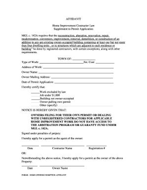 Home Improvement Contractor Affidavit