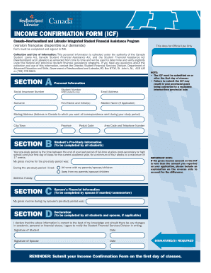 Income Confirmation Form for Student Financial Assistance
