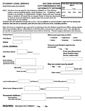 Student Legal Service Case Intake Form
