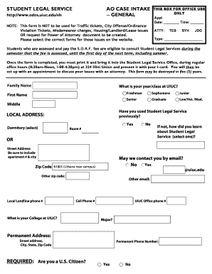 Student Legal Service Case Intake Form