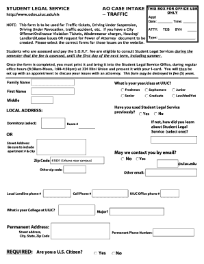 Student Legal Service Case Intake Form