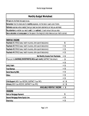 Monthly Budget Worksheet