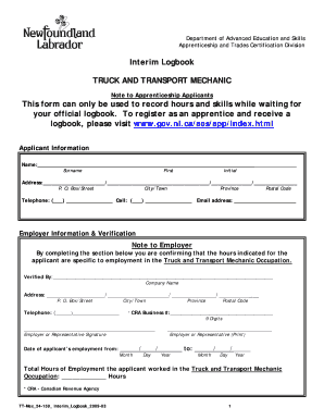 Truck and Transport Mechanic Interim Logbook