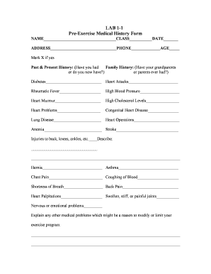 Pre-Exercise Medical History Form