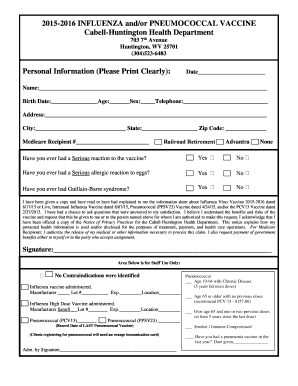 Influenza and Pneumococcal Vaccine Consent Form