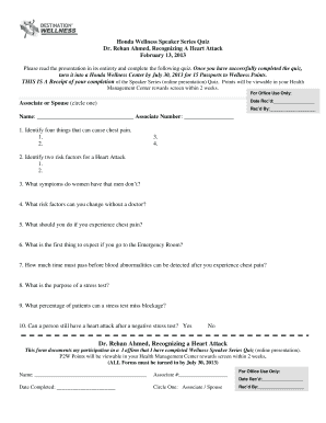 Honda Wellness Speaker Series Quiz