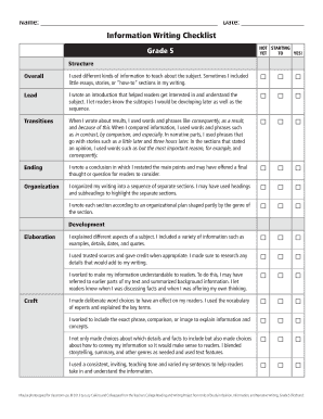 Grade 5 Information Writing Checklist