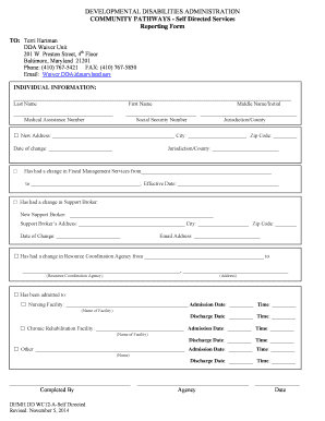 Maryland Self Directed Services Reporting Form