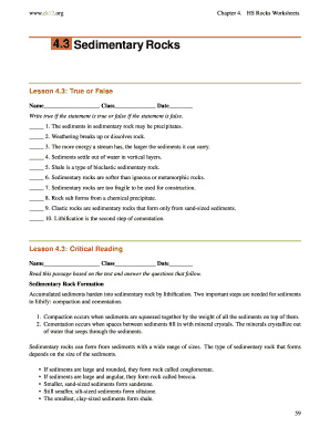 Sedimentary Rocks Worksheet