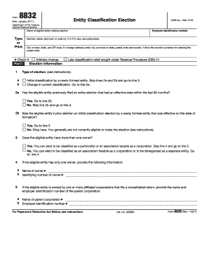 IRS Form 8832 Entity Classification Election