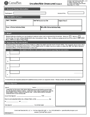 CAMA Self Directed IRA Uncollectible Asset Form