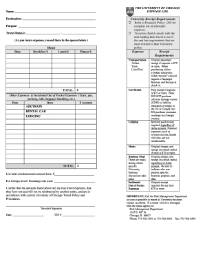 University of Chicago Expense Log
