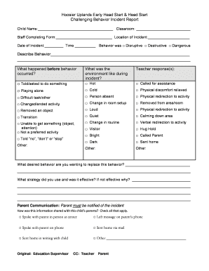 Challenging Behavior Incident Report