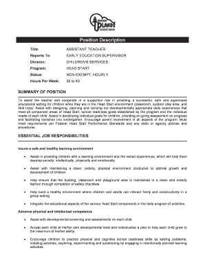 Assistant Teacher Position Description