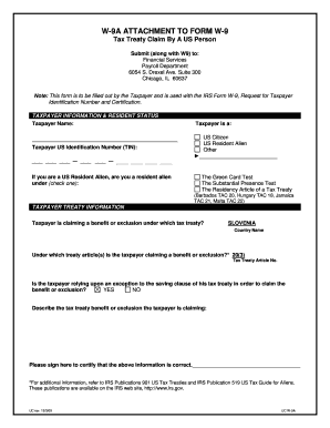W-9A Form Tax Treaty Claim