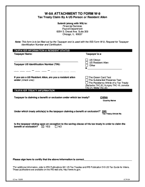 W-9A Form Tax Treaty Claim
