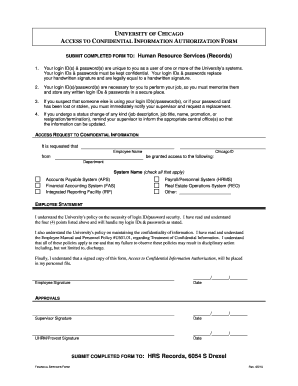 University of Chicago Access to Confidential Information Authorization Form