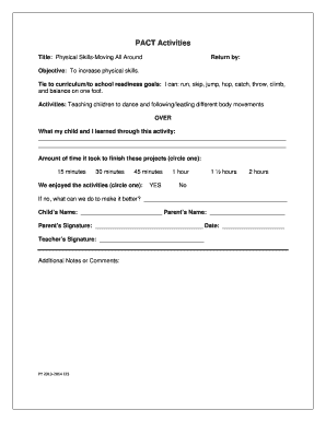 Physical Skills Activity Form