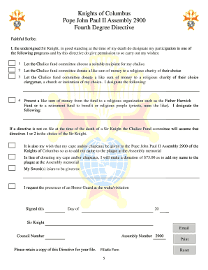 Knights of Columbus Fourth Degree Directive