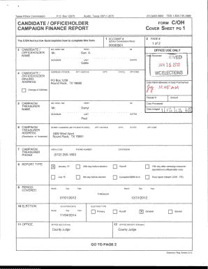 Texas Campaign Finance Report Form C/OH